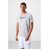 TOMMY LIFE Gri Nefes Alan Dokulu İnce Esnek Standart Fit Erkek Performans T-Shirt - 88385, Gri, L