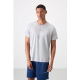 TOMMY LIFE Gri Nefes Alan Dokulu Ince Esnek Standart Fit Erkek Performans T-shirt - 88391