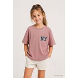 TOMMY LIFE Gül Kurusu Rahat Form Kısa Kollu Baskılı Kız Çocuk T-Shirt - 75174