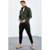 Tommy Life Haki-Siyah Dik Yaka Fermuarlı Standart Kalıp Manşetli Erkek Eşofman Takım - 85160 - 2XL - Haki - Siyah