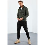 TOMMY LIFE Haki-Siyah Dik Yaka Fermuarlı Standart Kalıp Manşetli Erkek Eşofman Takım - 85160