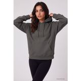 Tommy Life Haki Standart Kapüşonlu Kanguru Cepli Basic Kadın Sweatshirt - 97321