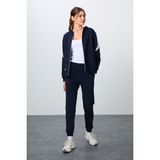 Tommy Life İndigo Kompakt Pamuklu Kalın Pürüzsüz Dokulu Kapüşonlu Oversize Fit Kadın Eşofman Takım - 95343 - 2XL - Indigo