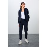 TOMMY LIFE İndigo Kompakt Pamuklu Kalın Pürüzsüz Dokulu Kapüşonlu Oversize Fit Kadın Eşofman Takım - 95343