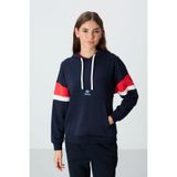 TOMMY LIFE İndigo Kompakt Pamuklu Kalın Pürüzsüz Dokulu Kapüşonlu Standart Kalıp Kadın Sweatshirt - 97290