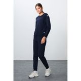 Tommy Life İndigo Kompakt Pamuklu Kalın Pürüzsüz Dokulu O Yaka Oversize Fit Kadın Eşofman Takım - 95341 Indıgo