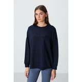 TOMMY LIFE İndigo Kompakt Pamuklu Kalın Pürüzsüz Dokulu O Yaka Oversize Fit Kadın Sweatshirt - 97288