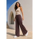 TOMMY LIFE Kahverengi Comfort Fit Geniş Paça Korsajlı Palazzo Kadın Pantolon - 94681
