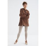 TOMMY LIFE Kahverengi Reglan Kol Basic Kapüşonlu Oversize Sweatshirt Tunik - 97242