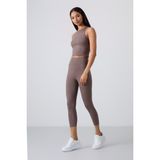 Tommy Life Kahverengi Yüksek Bel Kapri-Crop Atlet Slim Fit Kadın Tayt Takım - 95284 - XL