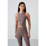 TOMMY LIFE Kahverengi Yüksek Bel Kapri-crop Atlet Slim Fit Kadın Tayt Takım - 95284