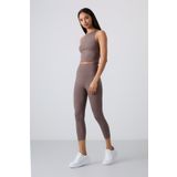 TOMMY LIFE Kahverengi Yüksek Bel Kapri-crop Atlet Slim Fit Kadın Tayt Takım - 95284