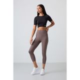 TOMMY LIFE Kahverengi Yüksek Bel Slim Fit Dar Paça Kadın Kapri Tayt - 93097
