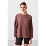 TOMMY LIFE Kahverengi Yumuşak Dokulu O Yaka Rahat Form Kadın Tunik Sweatshirt - 97305