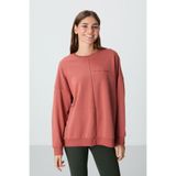 TOMMY LIFE Kiremit Kompakt Pamuklu Kalın Pürüzsüz Dokulu O Yaka Oversize Fit Kadın Sweatshirt - 97288