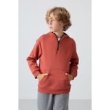 Tommy Life Kiremit Pamuklu Kalın İçi Tüylü Yumuşak Dokulu Standart Fit Nakışlı Erkek Çocuk Sweatshirt - 11244