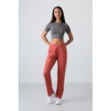 Tommy Life Kiremit Yüksek Bel Cepli Rahat Form Klasik Paça Kadın Eşofman Alt - 94584 - XL