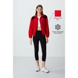 Tommy Life Kırmızı Kalın Yumuşak Dokulu Dik Yaka Oversize Nakışlı Polar Kadın Sweatshirt - 97293