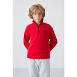 TOMMY LIFE Kırmızı Kalın Yumuşak Dokulu Standart Fit Nakışlı Polar Erkek Çocuk Sweatshirt - 11221