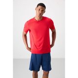TOMMY LIFE Kırmızı Nefes Alan Dokulu Ince Esnek Standart Fit Erkek Performans T-shirt - 88388