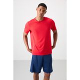 TOMMY LIFE Kırmızı Nefes Alan Dokulu İnce Esnek Standart Fit Erkek T-Shirt - 88388