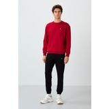 TOMMY LIFE Kırmızı - Siyah Casual O Yaka Lastik Paça Pamuklu Erkek Oversize Eşofman Takımı - 85120