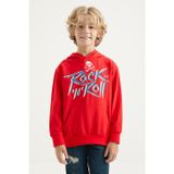 Tommy Life Kırmızı Yazı Baskılı Kanguru Cepli Kapüşonlu Standart Kalıp Erkek Çocuk Sweatshirt - 11002