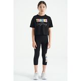 TOMMY LIFE Kız Çocuk Crop Tayt Takım Su Yeşil-Orman Yeşil Yazı Baskılı Oversize 10-11 Yaş, T13KG-75133