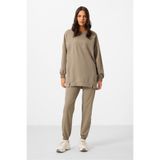 TOMMY LIFE Koyu Bej O Yaka Basic Oversize Kadın Eşofman Tunik Takım - 95347