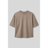 TOMMY LIFE Koyu Bej O Yaka Oversize Kısa Kollu Kadın T-Shirt - 97316, Koyu bej, S