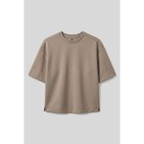TOMMY LIFE Koyu Bej O Yaka Oversize Kısa Kollu Kadın T-Shirt - 97316