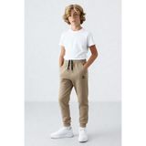 TOMMY LIFE Koyu Bej Standart Fit Manşetli İnce Erkek Çocuk Eşofman Alt - 11062