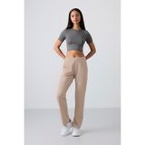 Tommy Life Koyu Bej Yüksek Bel Cepli Rahat Form Klasik Paça Kadın Eşofman Alt - 94584 - 2XL