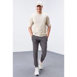 TOMMY LIFE Koyu Gri Fermuar Cepli Dar Kalıp Jogger Erkek Eşofman Alt - 84343