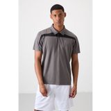 TOMMY LIFE Koyu Gri Nefes Alan Dokulu Ince Esnek Standart Fit Polo Yaka Erkek Performans T-shirt - 88392