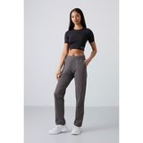 Tommy Life Koyu Gri Yüksek Bel Cepli Rahat Form Klasik Paça Kadın Eşofman Alt - 94584 - 2XL