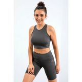 Tommy Life Koyu Gri Yüksek Bel Toparlayıcı Dar Kalıp Crop Biker Kadın Tayt Takım - 95302 - Koyu Gri - Koyu Gri