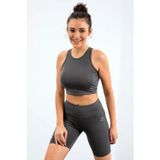 TOMMY LIFE Koyu Gri Yüksek Bel Toparlayıcı Dar Kalıp Crop Biker Kadın Tayt Takım - 95302