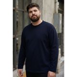 TOMMY LIFE Lacivert O Yaka Rahat Form Battal Büyük Beden Uzun Kollu Erkek T-Shirt - 88107