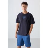 Tommy Life Lacivert Pamuklu Kalın Yumuşak Dokulu Oversize Fit Baskılı Erkek T-Shirt - 88333 - 2XL