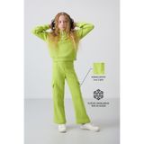 TOMMY LIFE Lime Yeşil Pamuklu İçi Tüylü Yumuşak Dokulu Standart Fit Nakışlı Kız Çocuk Eşofman Takım - 75159