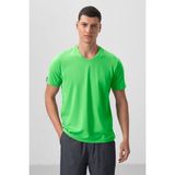 Tommy Life Neon Yeşil Basic Kısa Kol Standart Kalıp V Yaka Erkek T-Shirt - 87912