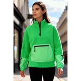 TOMMY LIFE Neon Yeşil Etek Ucu Büzgülü Yarım Fermuarlı Oversize Kadın Polar Sweatshirt - 97238
