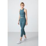 Tommy Life Orman Yeşili Yüksek Bel Kapri-Crop Atlet Slim Fit Kadın Tayt Takım - 95284 - XL