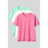 TOMMY LIFE Oversize Fit Basic O Yaka 3lü Paket Su Yeşili-Beyaz-Şeker Pembe Kadın T-Shirt 97285