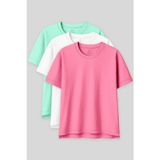 Tommy Life Oversize Fit Basic O Yaka 3lü Paket Su Yeşili-Beyaz-Şeker Pembe Kadın T-Shirt97285