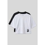 TOMMY LIFE Oversize Fit O Yaka 2li Paket Siyah-Beyaz Kadın T-Shirt - 97284