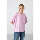 TOMMY LIFE Pembe Penye Modal Yumuşak Tuşeli Oversize Fit Basic Kadın T-Shirt- 97285
