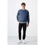 Tommy Life Petrol - Siyah Casual O Yaka Lastik Paça Pamuklu Erkek Oversize Eşofman Takımı - 85120 Petrol Mavi