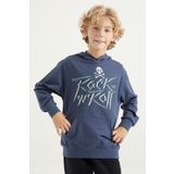 Tommy Life Petrol Yazı Baskılı Kanguru Cepli Kapüşonlu Standart Kalıp Erkek Çocuk Sweatshirt - 11002